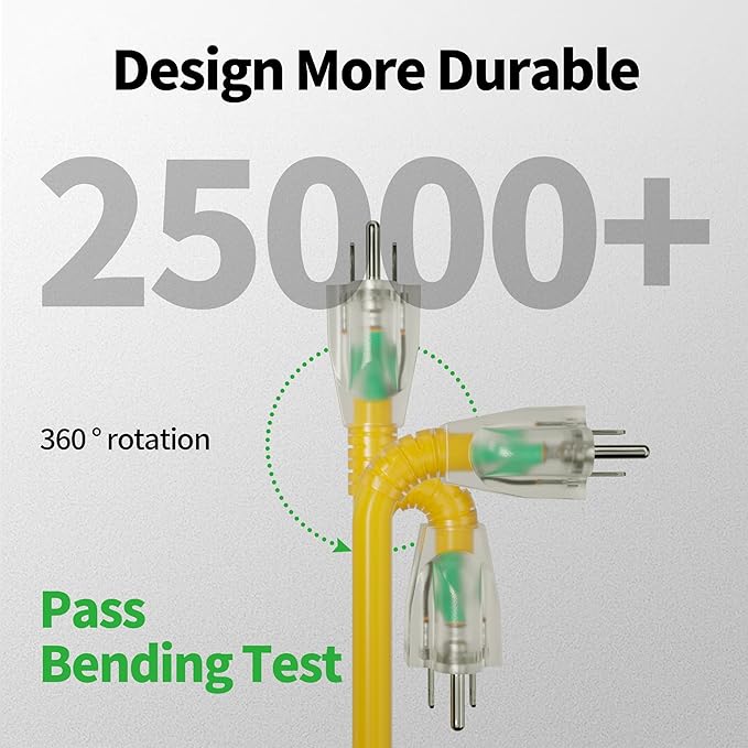 POWGRN 50 Ft 10AWG Outdoor Extension Cord Waterproof Heavy Duty 10 Gauge 3 Prong - Image 3