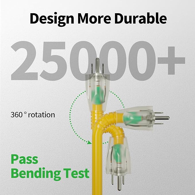 POWGRN 15 Ft 10AWG Outdoor Extension Cord Waterproof Heavy Duty 10 Gauge 3 Prong - Image 3