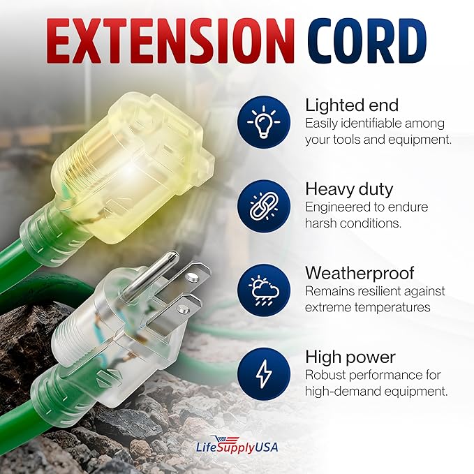 200ft Outdoor/Indoor Extension Cord 14/3 Gauge Heavy Duty 3 Prong SJTW - Image 2