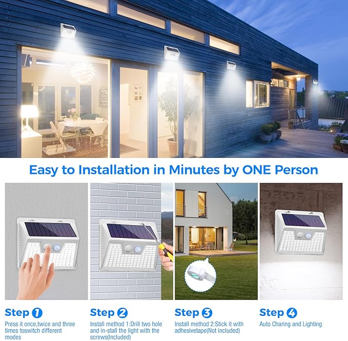 Peasur Solar Lights Outdoor Waterproof, Solar Powered Fence Wall Light - Image 8