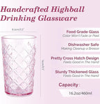 Drinking Highball Glasses Set of 4, Vintage Cross Hatch Glass Cups, 15.5oz Tall - Image 2