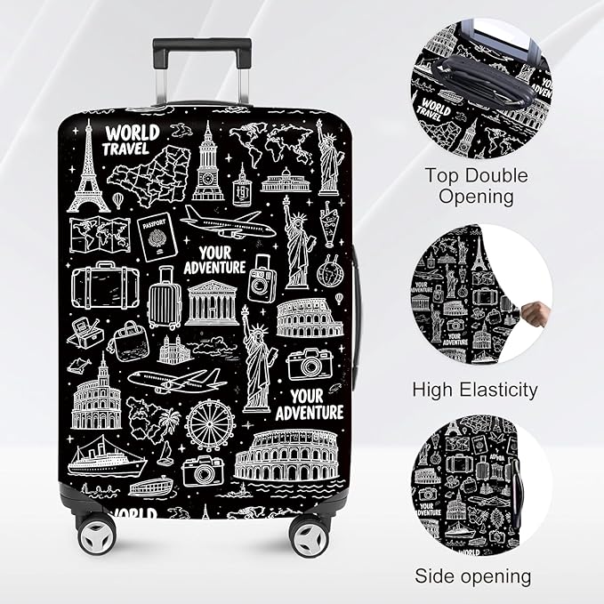 ANNA QUEEN Travel Seamless Pattern Luggage Cover -Stretchable Airplane Suitcase - Image 2