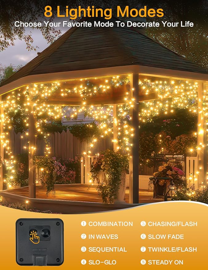 2Pack Solar String Lights Outdoor, 80FT 200LED Solar Fairy Lights, Waterproof - Image 5