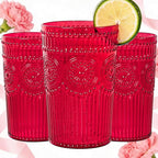 Ciaell 12 Pack Romantic Plastic Water Glasses - 14 Oz Red Vintage Drinking by Ciaell