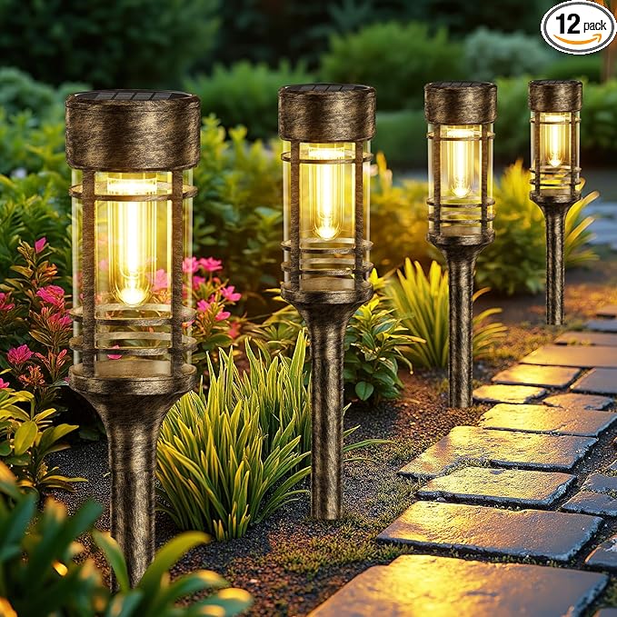 LETMY 12 Pack Brown Solar Pathway Lights Outdoor, Bright Solar Lights Outdoor by Letmy