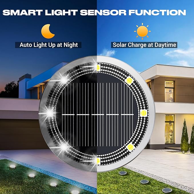 Peasur Solar Ground Lights Outdoor, 24 Pack Flat Solar Powered Disc Lights - Image 2