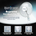 Hurricane 16" Supreme Oscillating Wall Mount Fan w/ 3 Quiet Speeds, Workshops & - Image 2