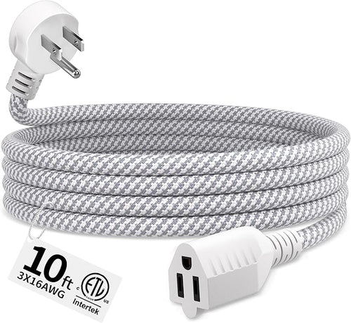 16 Gauge Braided Extension Cord 10 FT, 16/3 Flat Plug Power Cord Indoor by Seeklyze