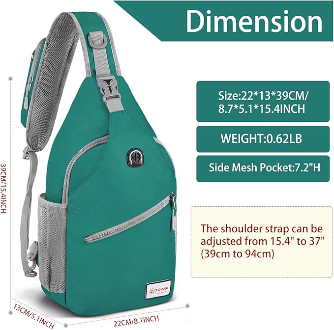 ZOMAKE Sling Bag, Small Crossbody Sling Backpack, Water Resistant Shoulder - Image 2