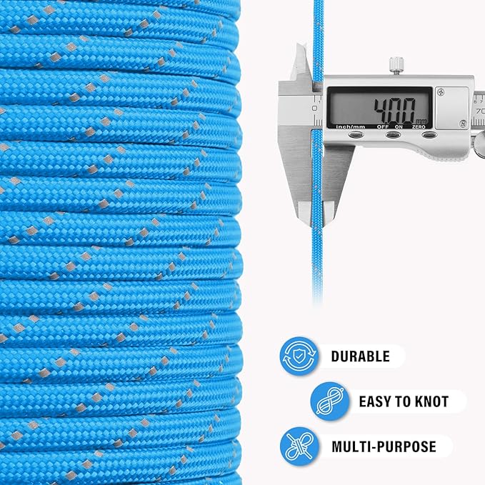 Reflective Paracord Rope 750 lb - 200ft 5/32" Parachute Cord 4MM 12-Strand para - Image 6
