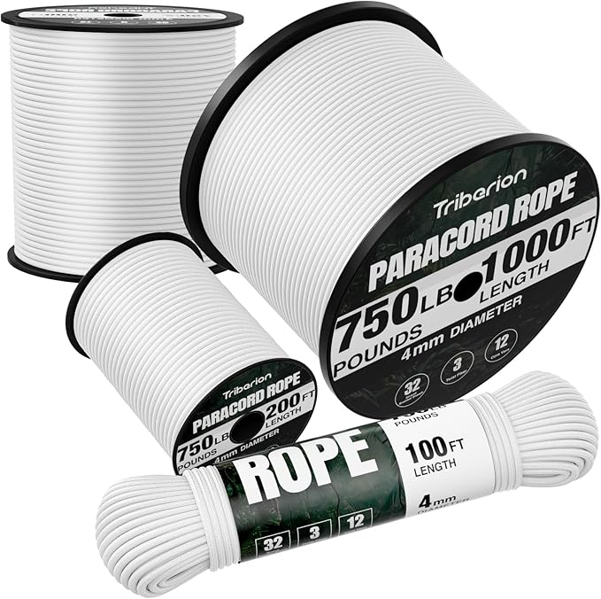 Paracord Rope 750 lb - 200ft 5/32" Parachute Cord 4MM 12-Strand para Cord - by Triberion