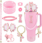9PCS Pink for Stanley Cup Accessories Set Bling Initials Bow Charms for Stanley by Unknown