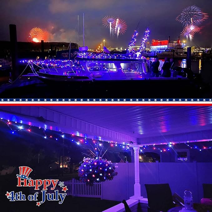 JMEXSUSS 200 LED 66ft Red White and Blue Lights Outdoor, Expandable Waterproof - Image 8