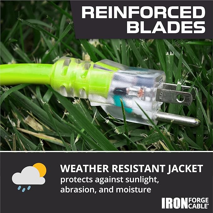 Iron Forge Cable Weatherproof 10 Ft Outdoor Extension Cord Neon Green - Image 3