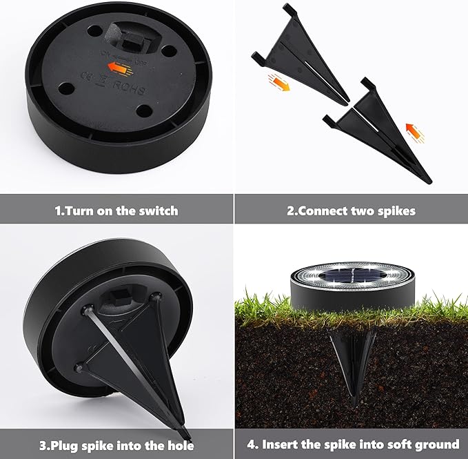 Joomer Solar Ground Lights, 4 Pack 8 LED Solar Lights Outdoor Waterproof IP68 - Image 5