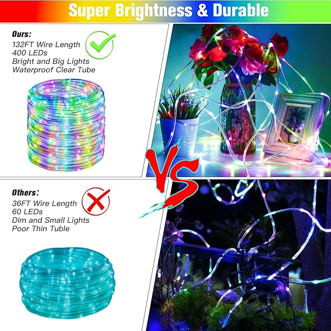 Nazuwke 132Ft Rope Lights for Outside, Waterproof 18 Colors Changing Rope - Image 5
