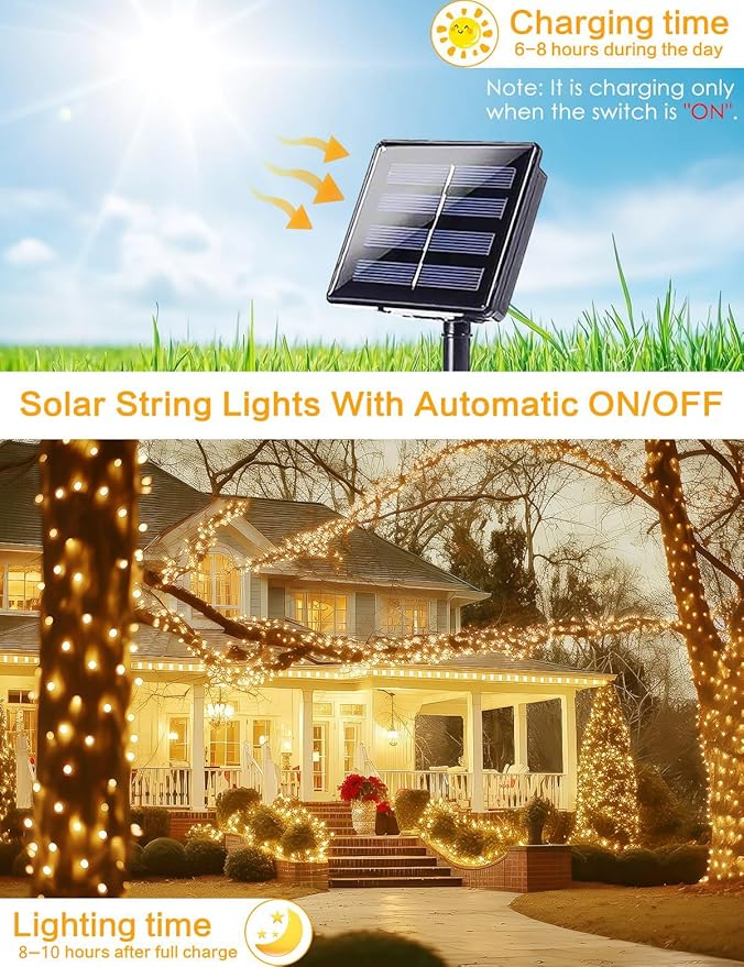 Solar Christmas String Lights Outside, 3 Pack Total 120FT 300 LED Solar Garden - Image 4
