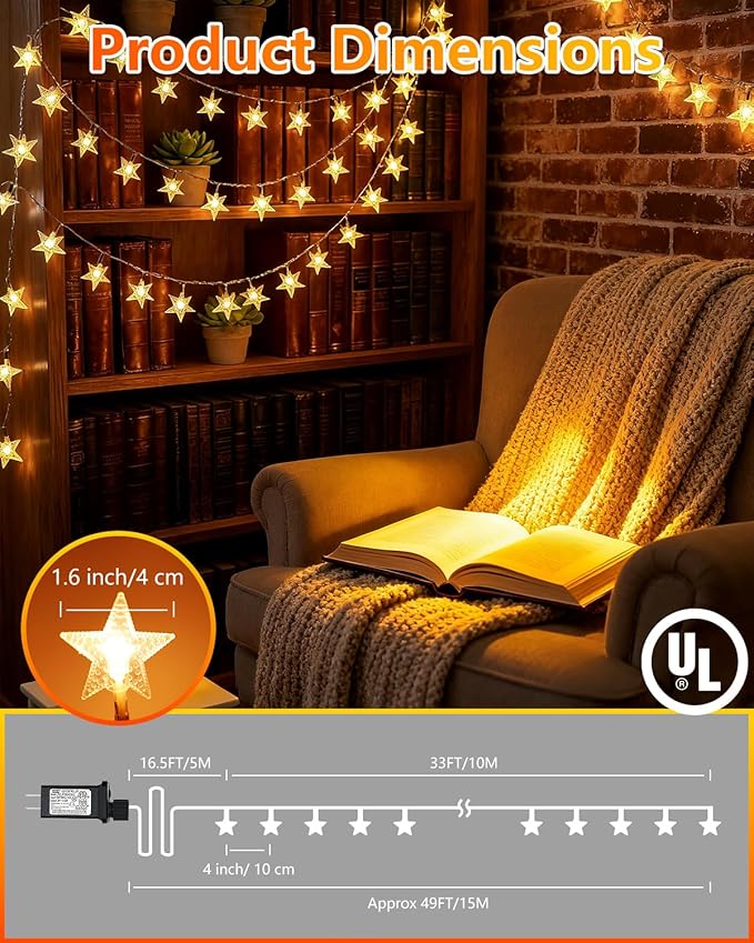 Twinkle Star 2 Pack 100 LED Star String Lights, Plug in Fairy String Lights - Image 5