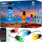 300FT RGB+IC Outdoor String Lights, Dimmable Shatterproof LED Bulbs, IP67 by Beizelte