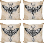 Ambesonne Fantasy Throw Pillow Cushion Case Pack of 4, Dead Head Hawk Moth Luna by Ambesonne