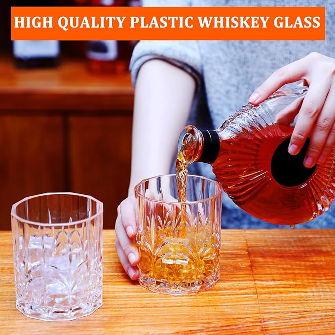 8 Sets Plastic Whiskey Glasses 14 oz Unbreakable Whiskey Drinking Glasses Old - Image 5