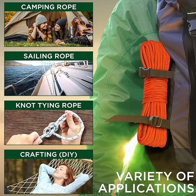 TECEUM Rope – 150 Feet x 1/4 Inch – Orange – Strong All-Purpose Utility Rope – - Image 5