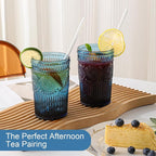 ZMOWIPDL Vintage Glassware Drinking Glasses Set of 6, 13 oz Blue Textured - Image 6