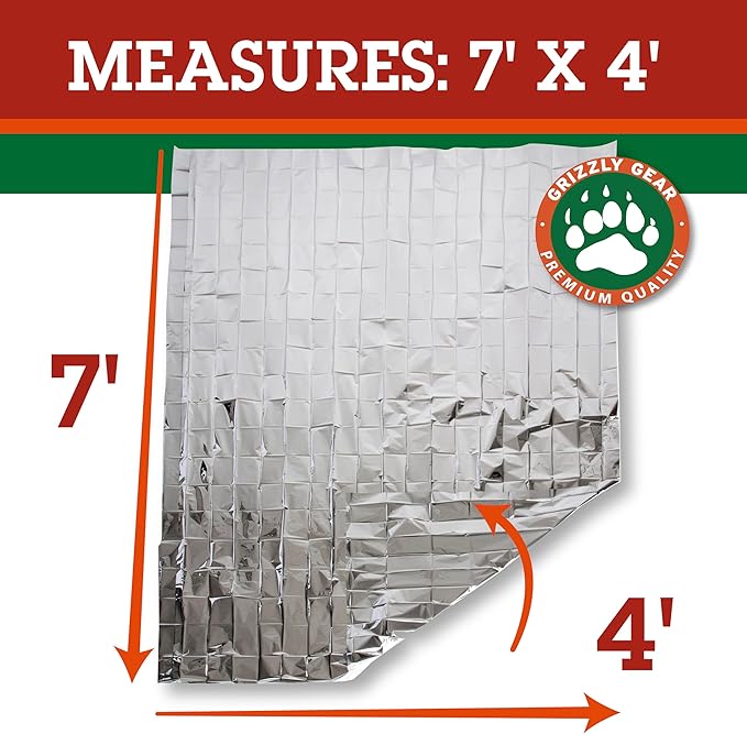 Grizzly Gear Emergency Mylar Thermal Blankets Survival Kit Camping - Image 2