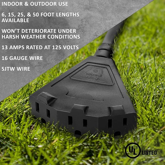 Holiday Lighting Outlet 15-Foot Black Extension Cord, 3-Prong Indoor & Outdoor - Image 5