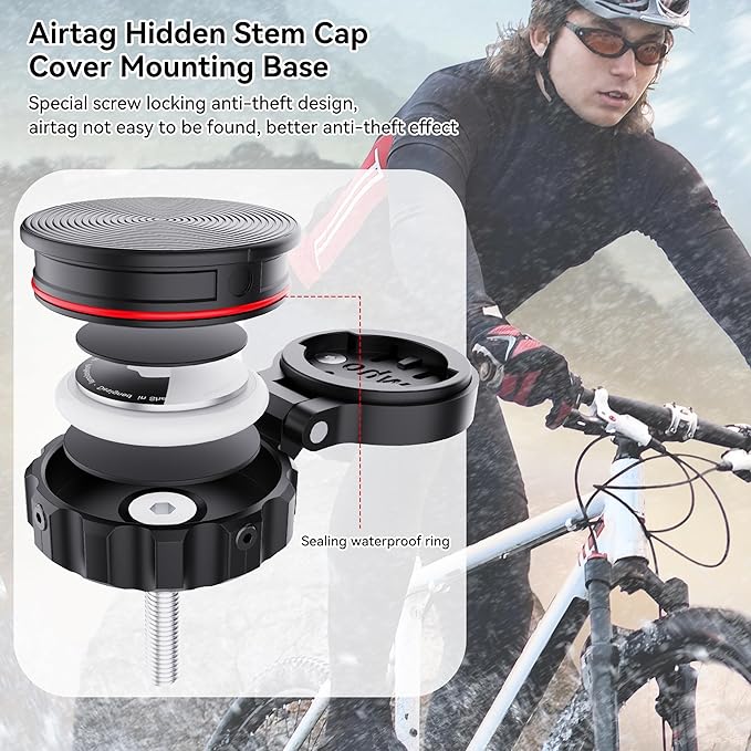 DDJ AirTag Bike Computer Mount, Hidden Stem Cap AirTag Holder Compatible - Image 5