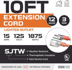 Iron Forge Cable 12 Gauge Extension Cord 10 ft, 12/3 SJTW 10 Foot Heavy Duty - Image 2