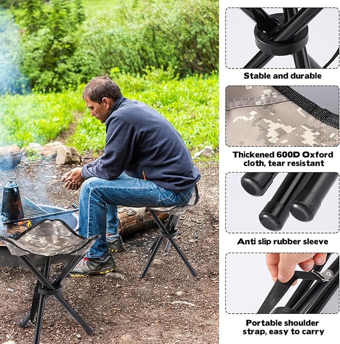 Travel Folding Camping Stool, 14.6 inches Lightweight Outdoor Tripod Chair and - Image 4