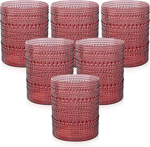 18PCS Plastic Hobnail Drinking Glasses - 14 Oz Burgundy Vintage Glasses Mixed by Joyido