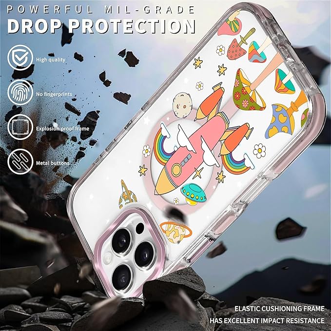 Case for iPhone 16 Pro, Spaceship Mushroom Phone Case Design，for Women Girls - Image 5