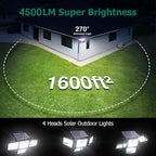 4500LM Solar Lights Outdoor, 4 Adjustable Heads Motion Sensor Lights, 3 Modes - Image 4