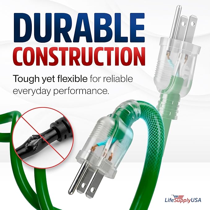 6ft Outdoor/Indoor Extension Cord 12/3 Gauge Extra Heavy Duty 3 Prong SJTW - Image 3