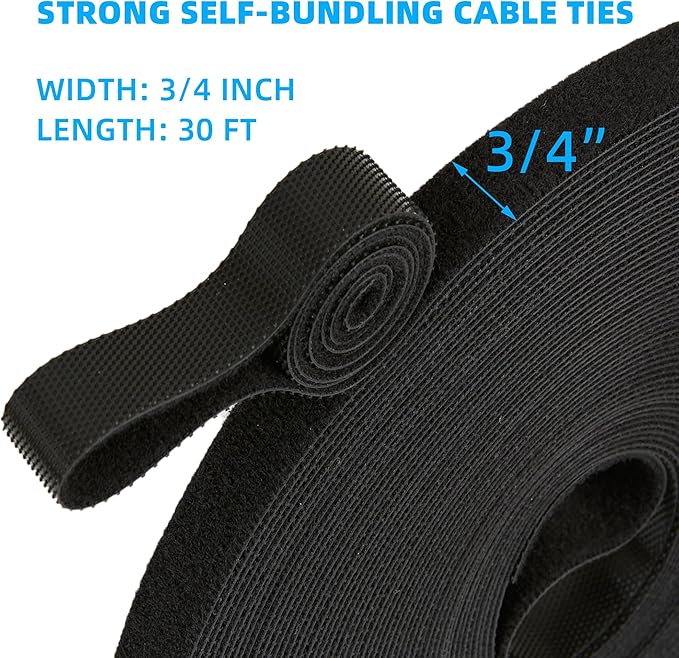 30 ft x 3/4 inch Hook and Loop Roll, Reusable Fastening Cable Ties, Office and - Image 2