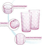 Drinking Highball Glasses Set of 4, Vintage Cross Hatch Glass Cups, 15.5oz Tall - Image 3