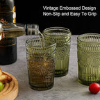 ZMOWIPDL Vintage Glassware Drinking Glasses Set of 6, 13 oz Green Textured - Image 7