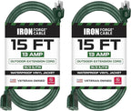 Pack of 2 Outdoor Extension Cords, 15 FT ea by IronForgeCable