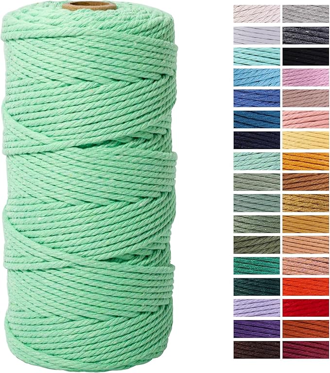 Aqua Green Macrame Cord 3mm x 109 Yards, Colored Cotton Rope Craft Cord by AestheticDesignforYou