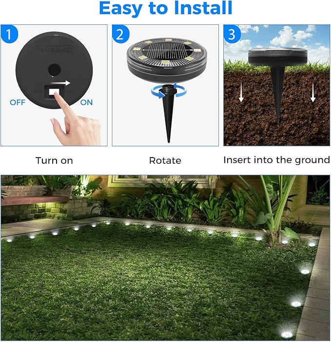 Peasur Mini Solar Ground Lights, 4 Pack Flat Solar Disc Lights Outdoor - Image 7