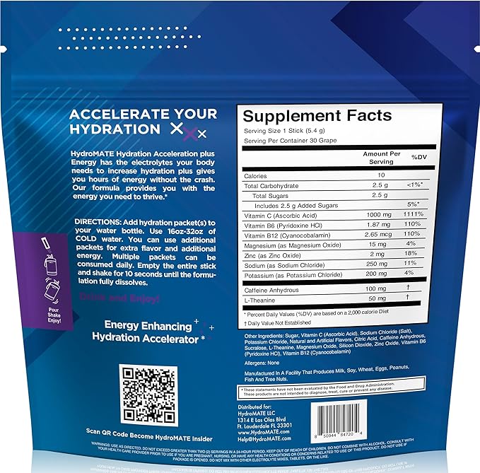 HydroMATE Electrolytes Powder Drink Mix Packets Hydration Accelerator Low Sugar - Image 4