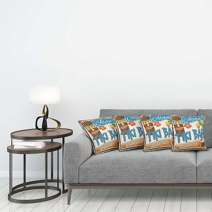 Ambesonne Tiki Bar Decorative Throw Pillow Case Pack of 4, Rusty Vintage Sign - Image 3