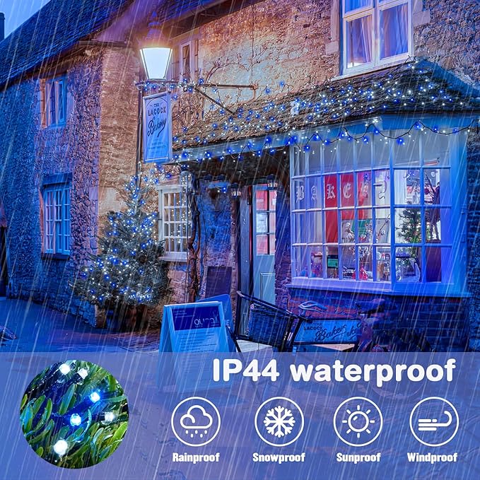 JMEXSUSS 66ft 200 LED Blue and White Outdoor Christmas String Lights, Expandable - Image 6