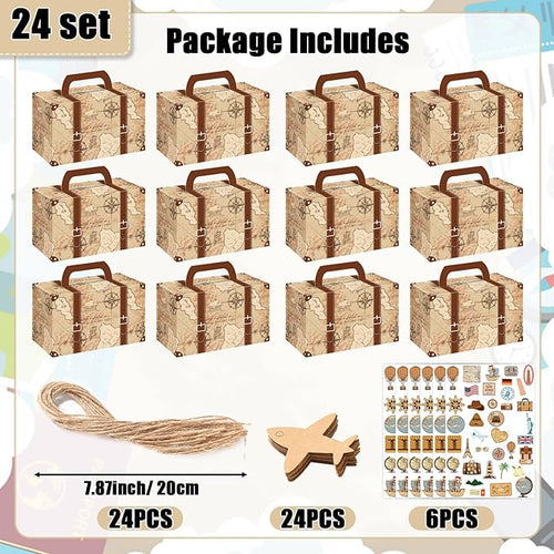 12Pcs Large Suitcase Party Favor Boxes Travel The Map Paper Treat Box - Image 2