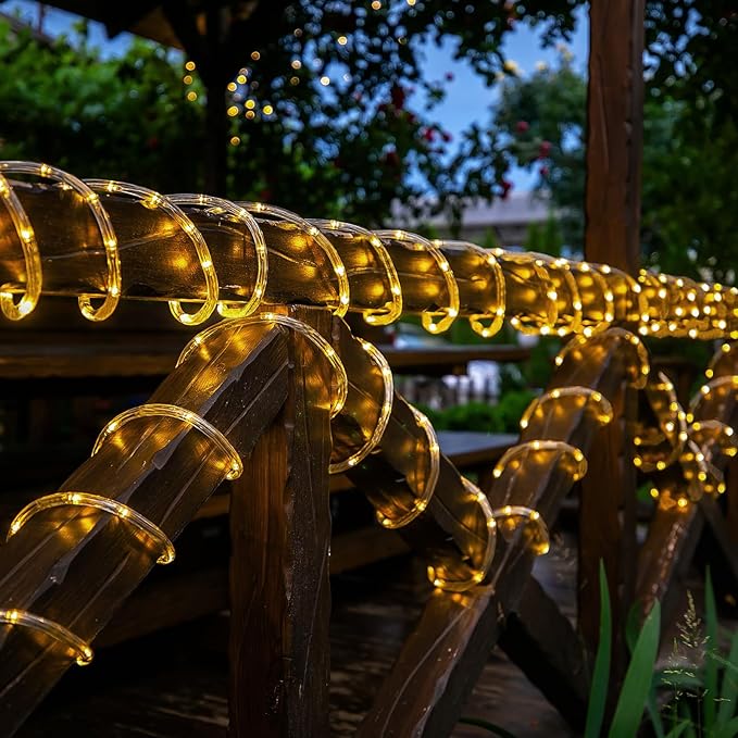 Solar Rope Lights, 2 Pack Total 66ft 200LED Solar String Lights, 8 Modes - Image 3
