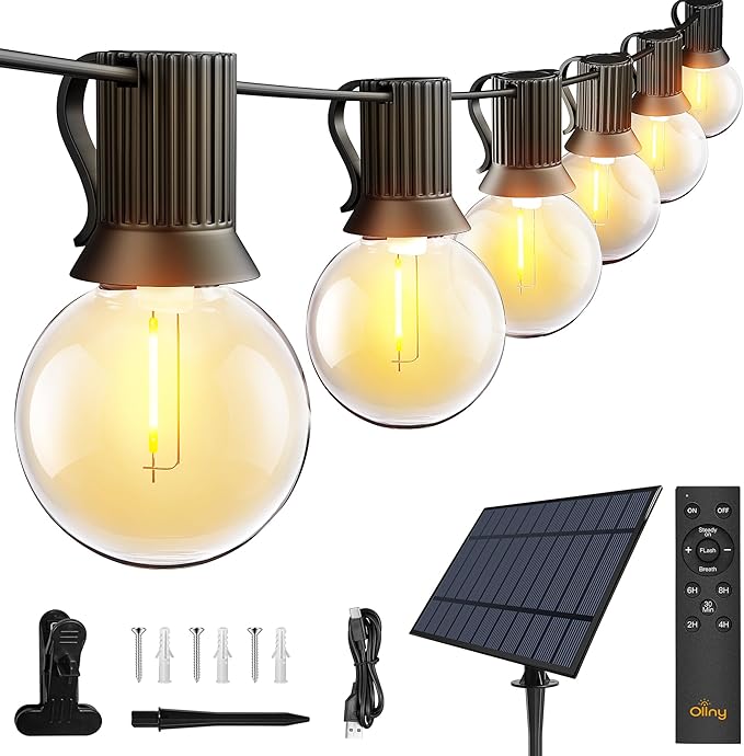 Ollny 35FT Solar Patio Lights, Waterproof Remote Control Dimmable Timers 3Modes by Ollny