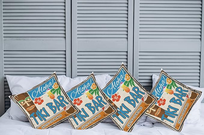 Ambesonne Tiki Bar Decorative Throw Pillow Case Pack of 4, Rusty Vintage Sign - Image 2