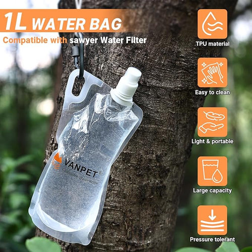 1L Hiking Collapsible Water Bottles, 33OZ BPA-Free Plastic Flasks, Reusable - Image 2